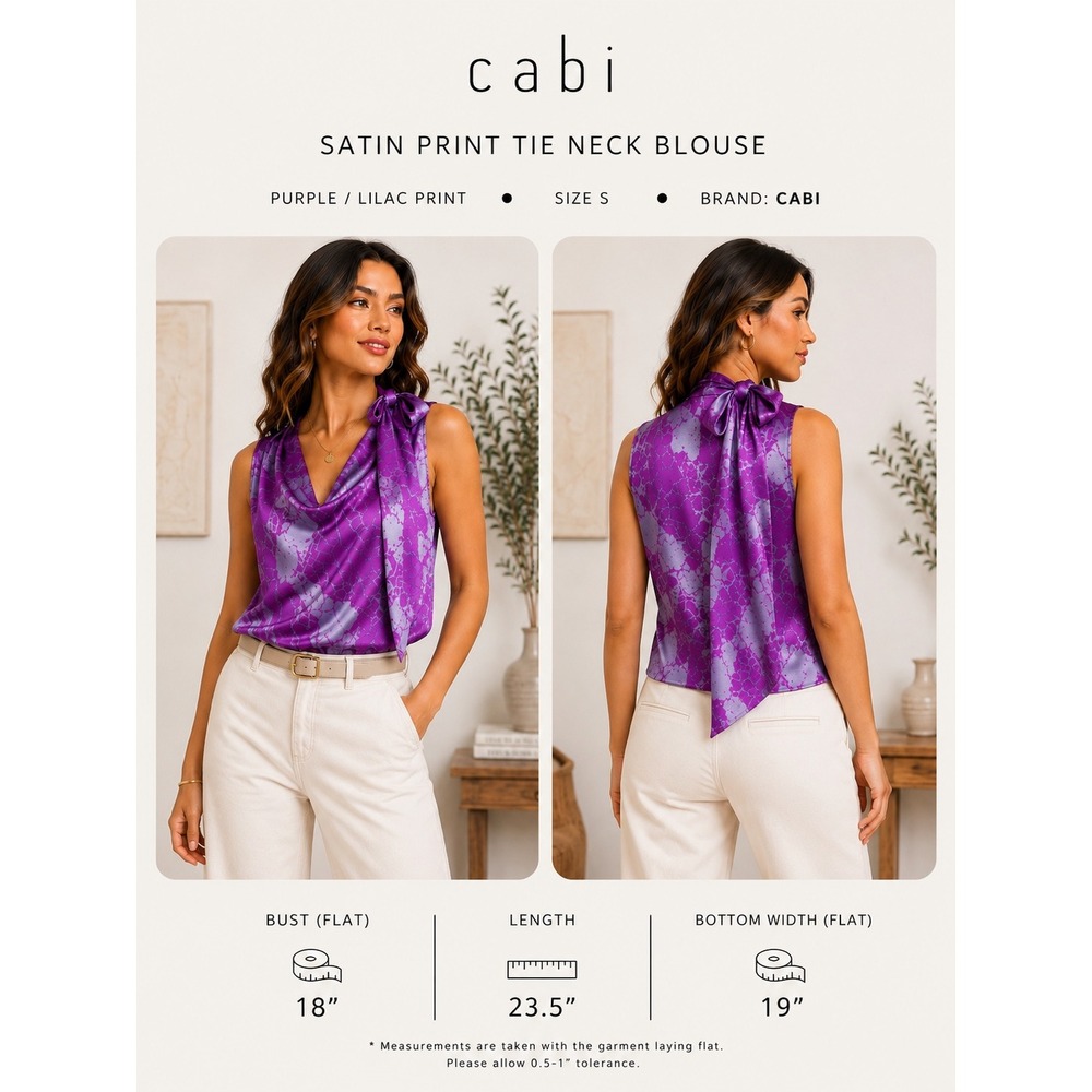 Cabi Purple Abstract Floral 100% Silk Side Tie Halter Blouse Top Small 102